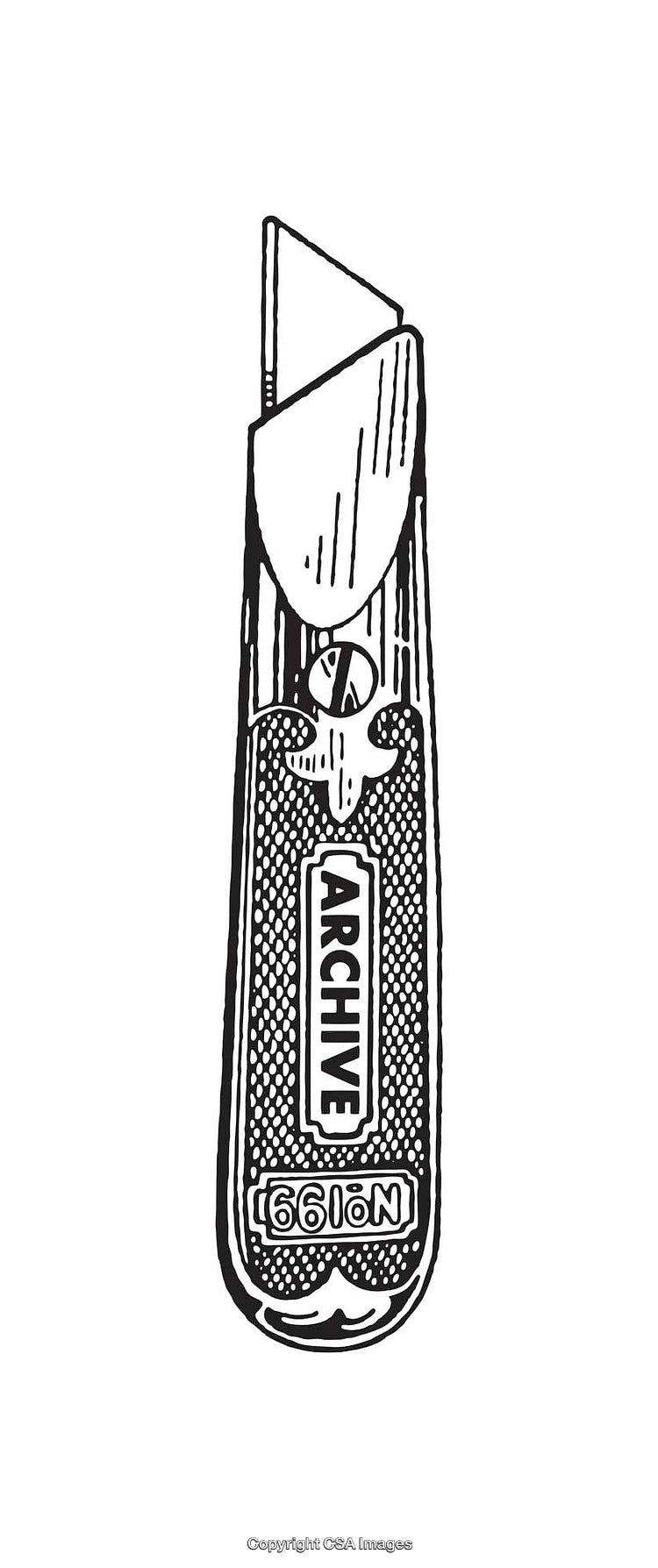Detailed Black and White Line Art of a Utility Knife Design