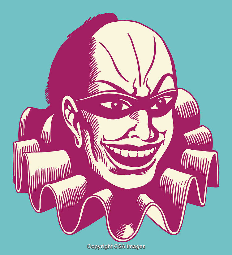 Colorful Retro Illustration of a Masked Character with a Unique Collar Design