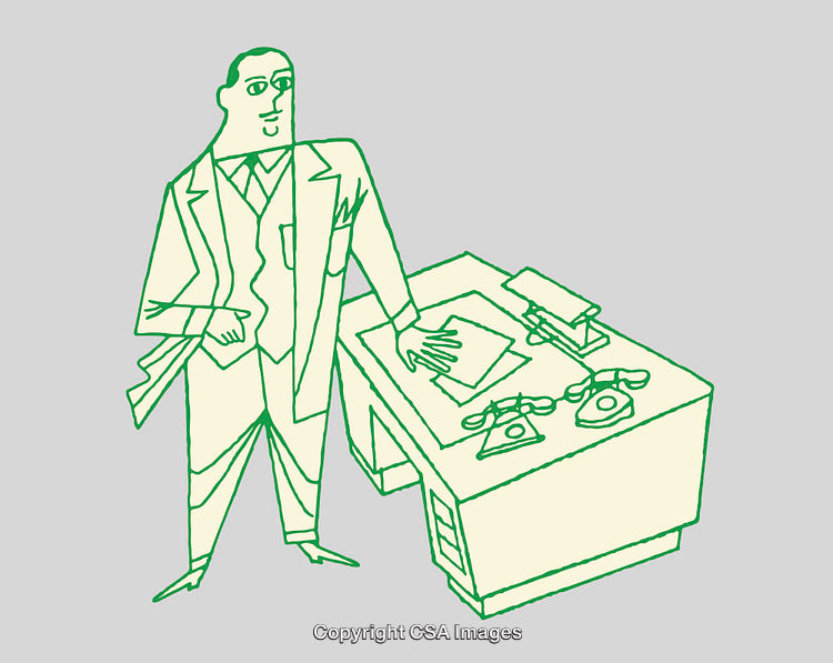 Line Art Illustration of a Professional Worker in an Office Setting