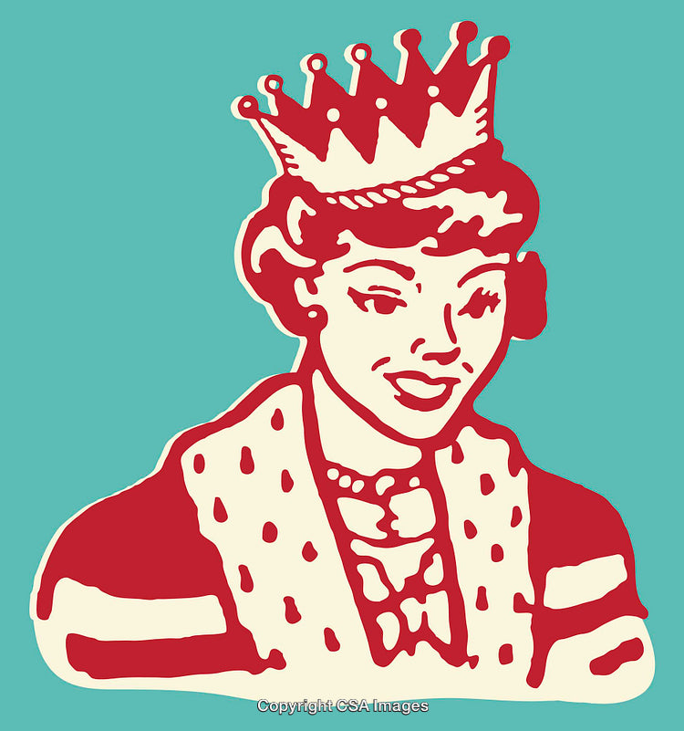 Retro Styled Color Illustration of a Queen with a Crown and Robes