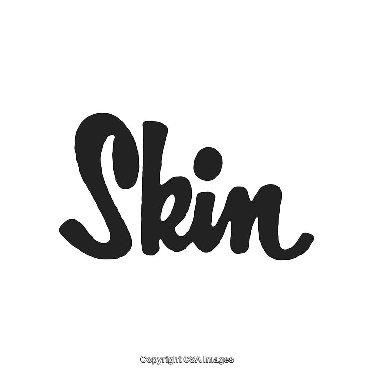 Stylized Word 'Skin' Handwritten in Bold Black Ink on White Background