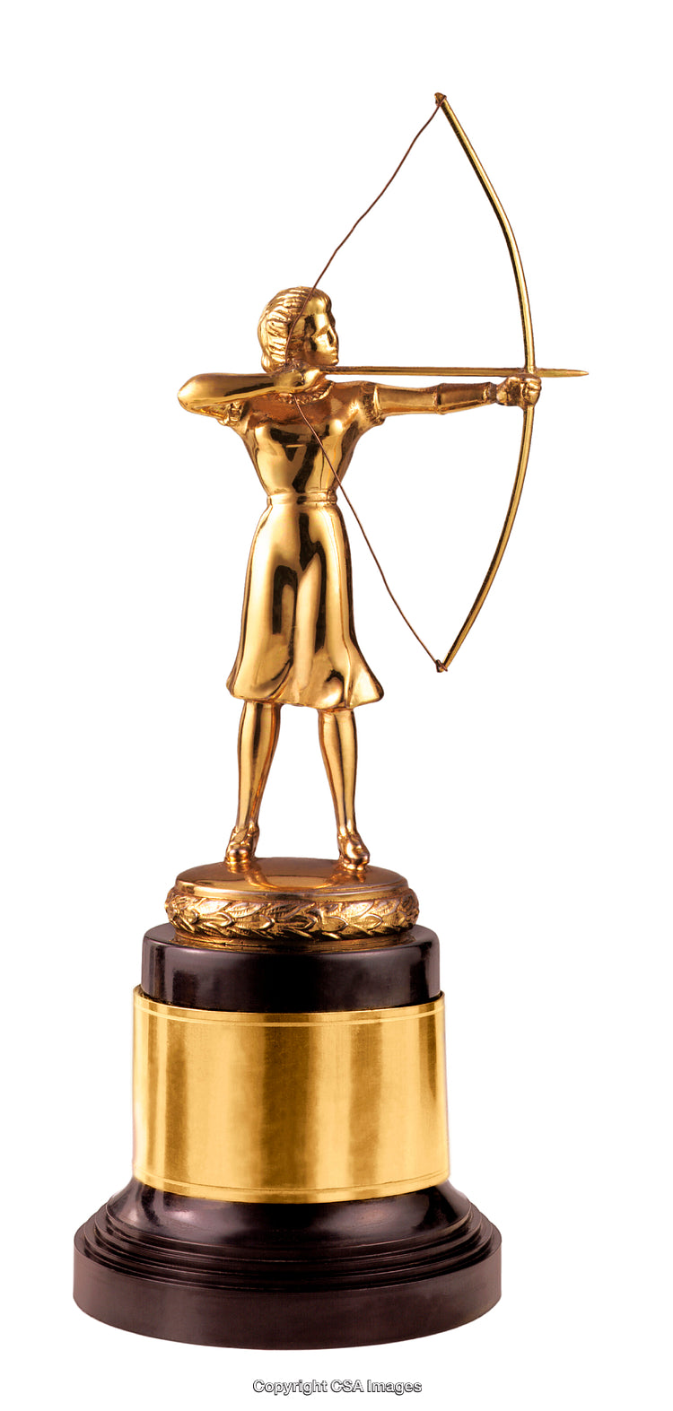 Golden Trophy Statue Featuring Archer with Bow and Arrow on Base