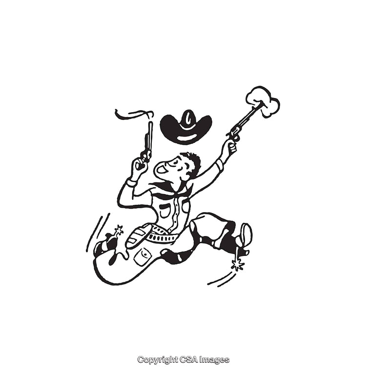 Energetic Cowboy Shooting Guns with Excitement in Charismatic Illustration