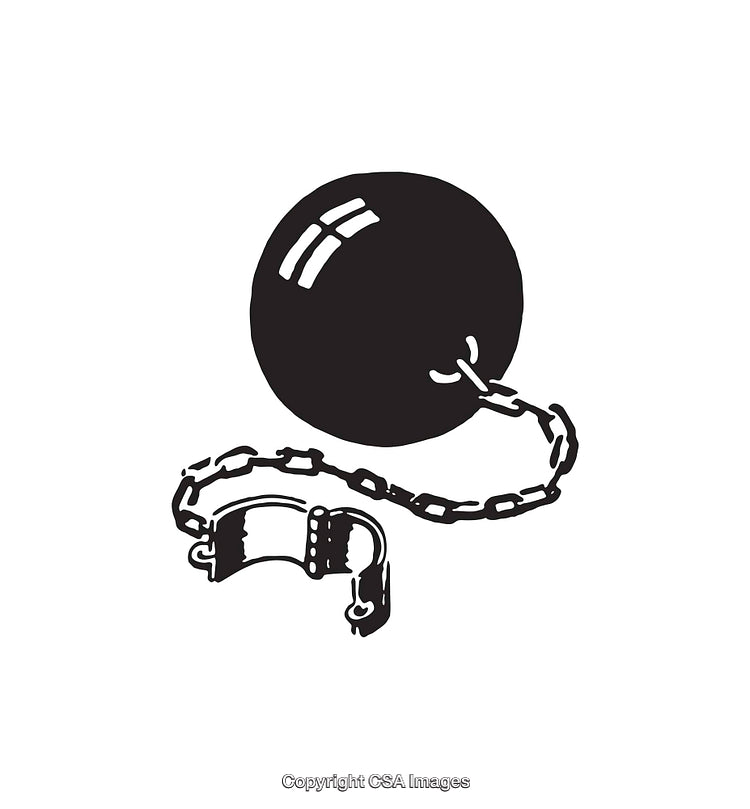 Monochrome Line Art of Ball and Chain Symbol for Bondage or Restriction