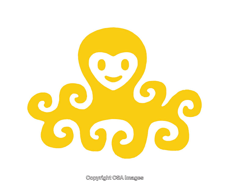 Bright Yellow Octopus Icon with Heart Shaped Face and Curly Tentacles