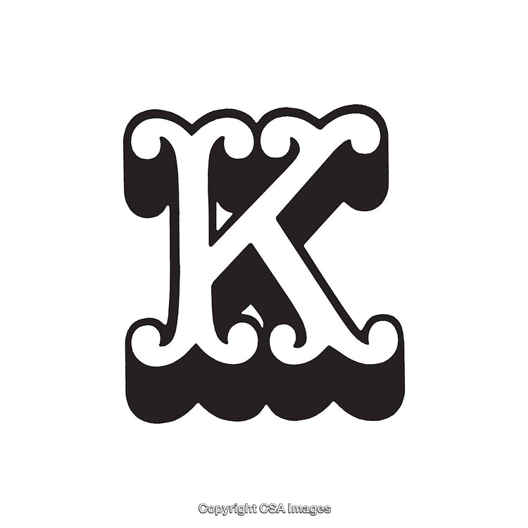 Intricately Designed Black And White Decorative Letter K Illustration