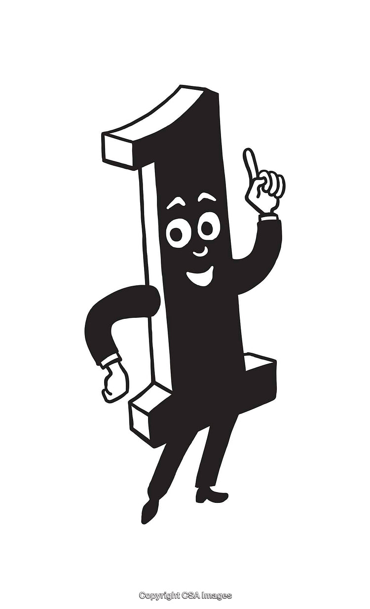 Black and White Cartoon of Number Character Dancing Energetically