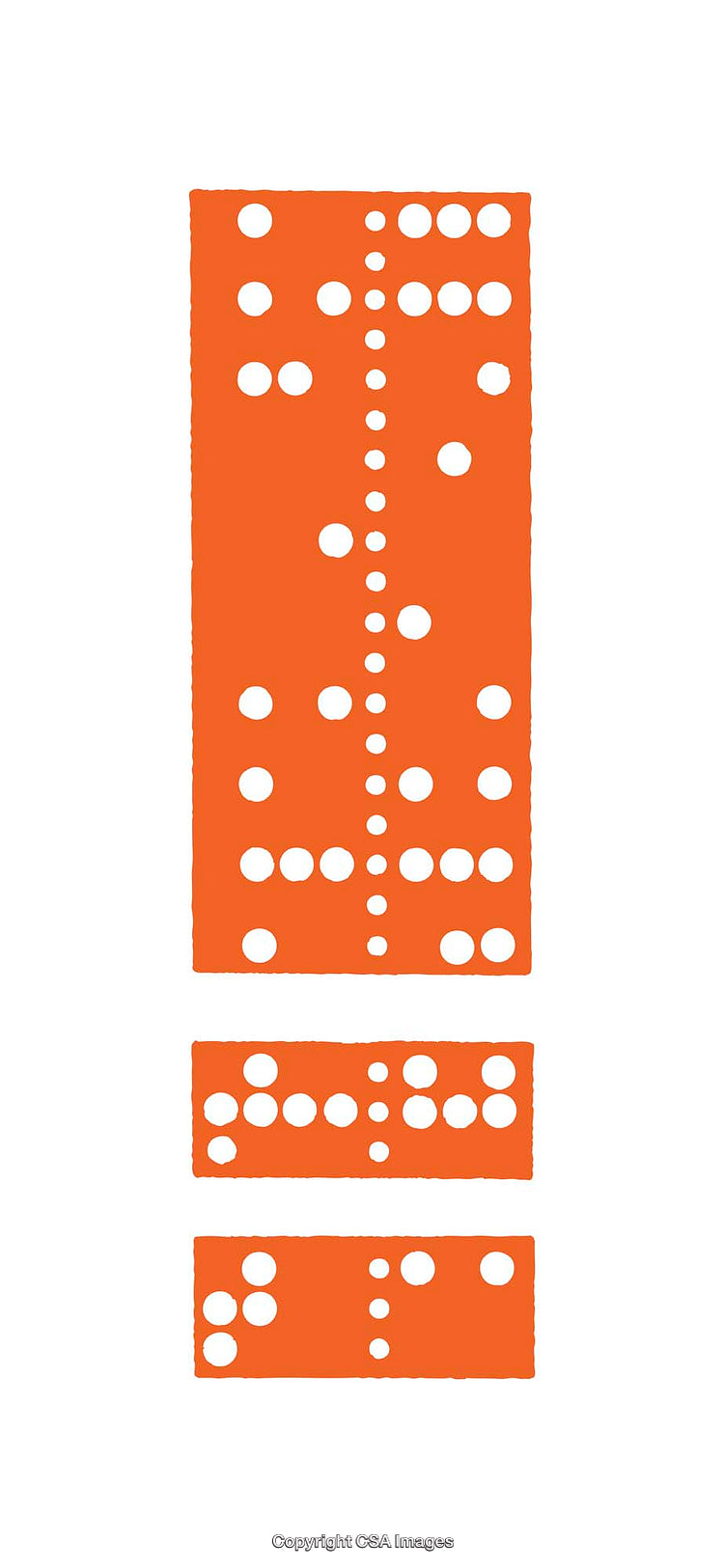 Orange Domino Diagram Displaying an Exclamation Mark Shape on White Background