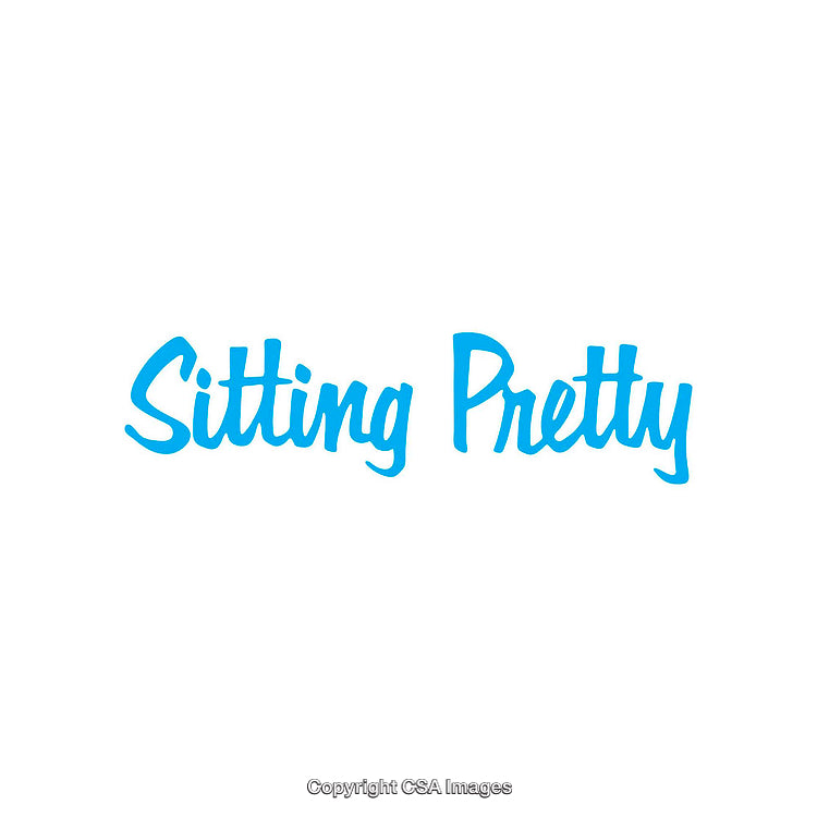 Vibrant Blue Text Reading Sitting Pretty on White Background