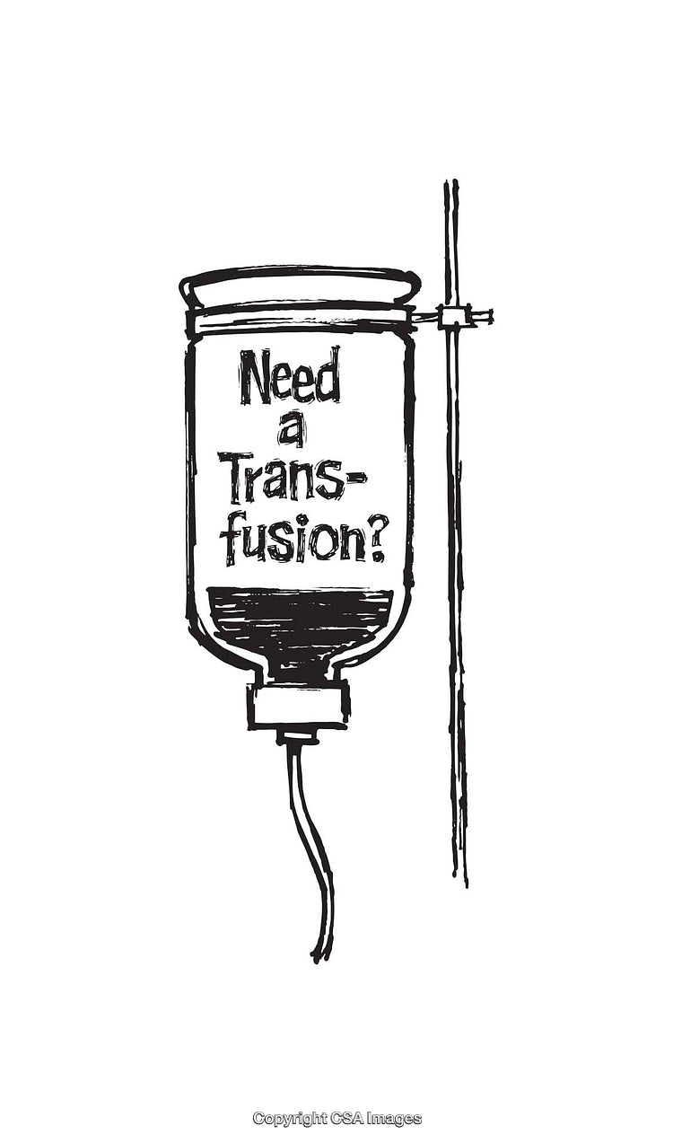 Black and White Line Art of an Infusion Bag with Text