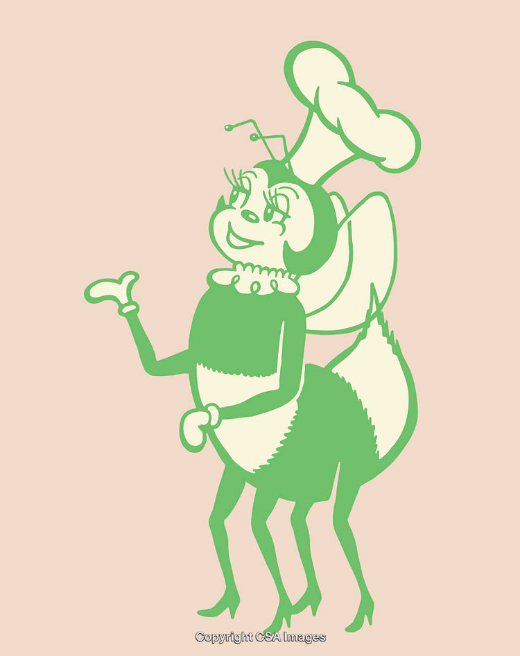 Cartoon Bee Cook Illustration in Green and Beige Color Scheme