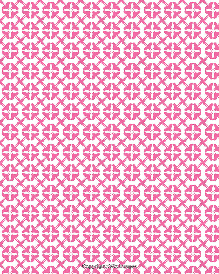 Pink Floral Decorative Pattern with Repeating Shapes on a White Background