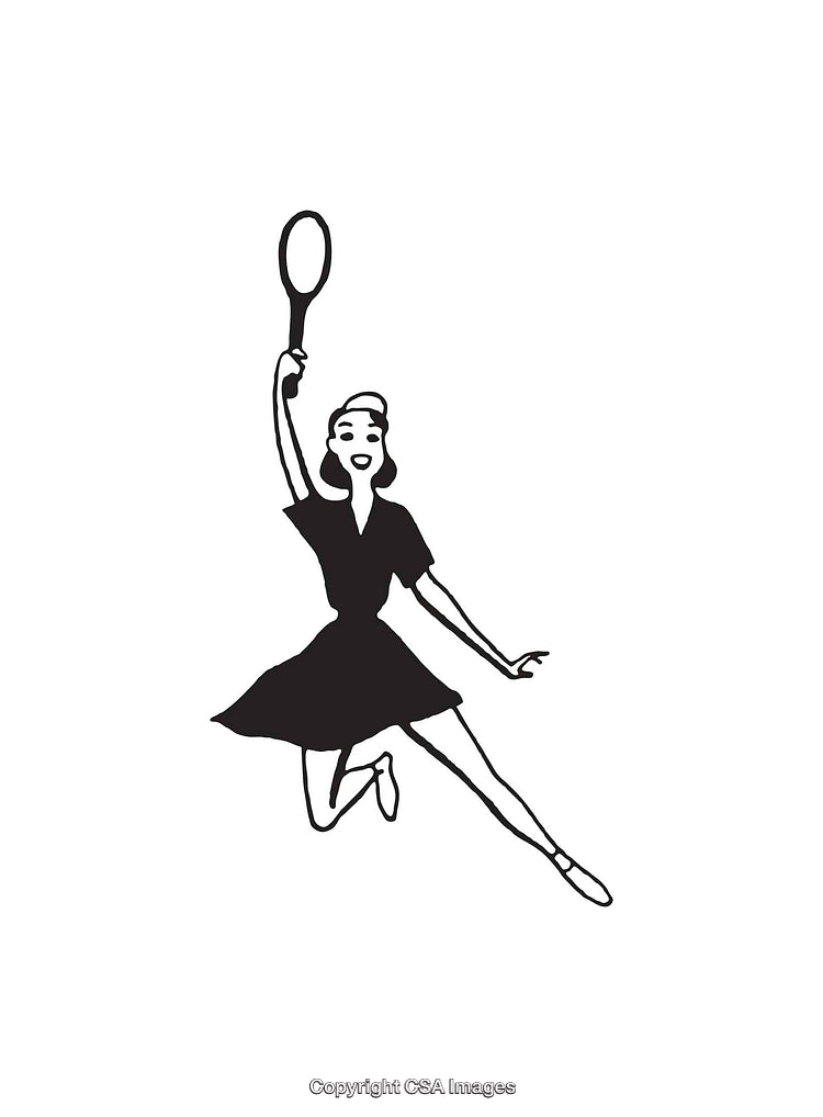 Stylized Black and White Illustration of a Woman Playing Tennis
