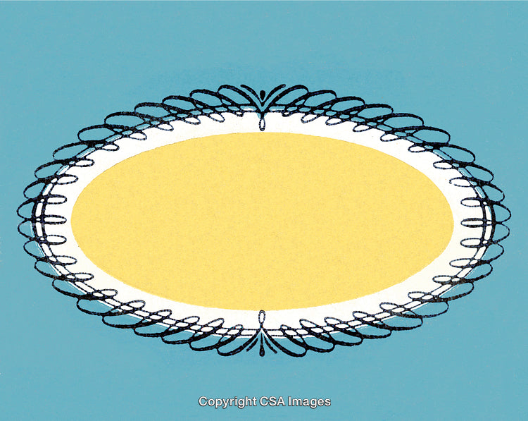 Elegant Oval Frame On Blue Background With Yellow Center Graphic Design