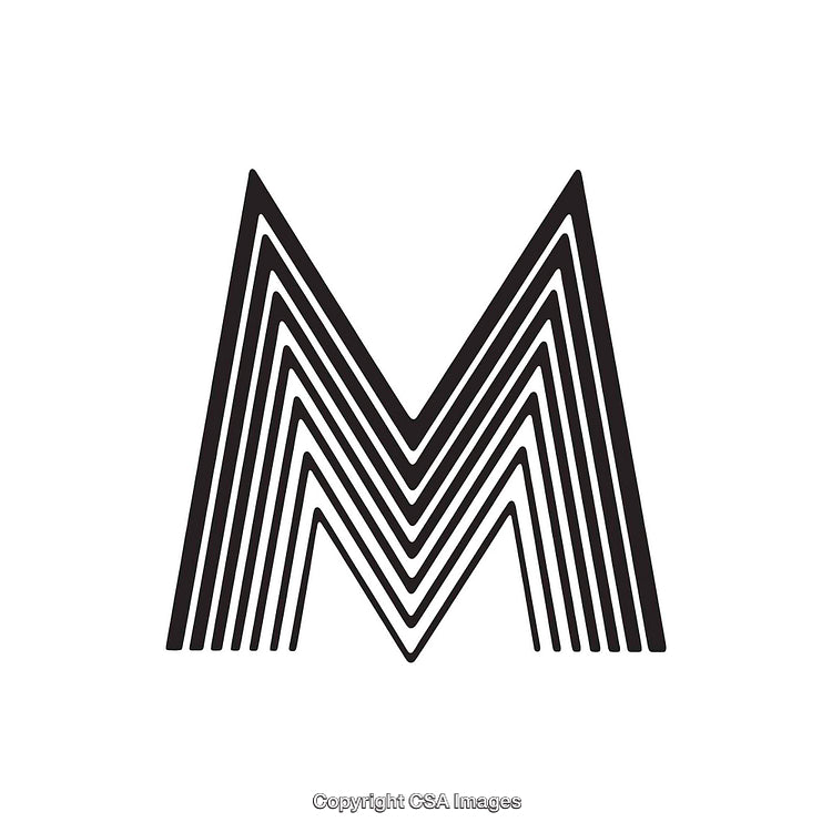 Stylized Letter M with Geometric Pattern on White Background
