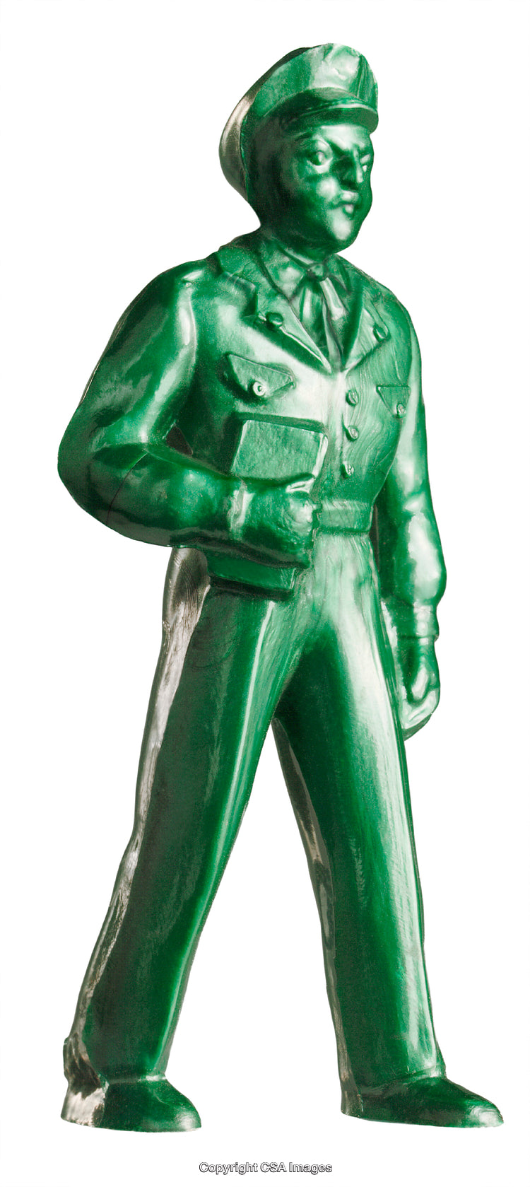Green Plastic Toy Soldier Figurine in Uniform Standing Upright