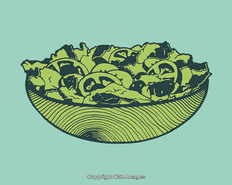 Stylized Line Art Illustration of a Fresh Salad Bowl with Vegetables