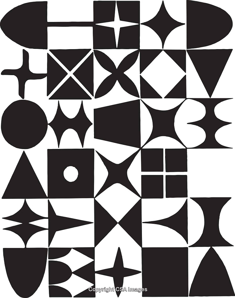Abstract Black and White Geometric Pattern with Various Shaped Motifs