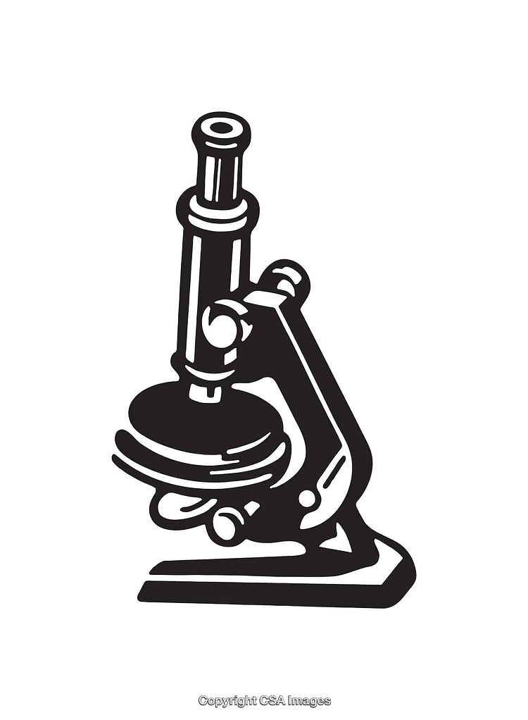 Detailed Black and White Illustration of a Laboratory Microscope