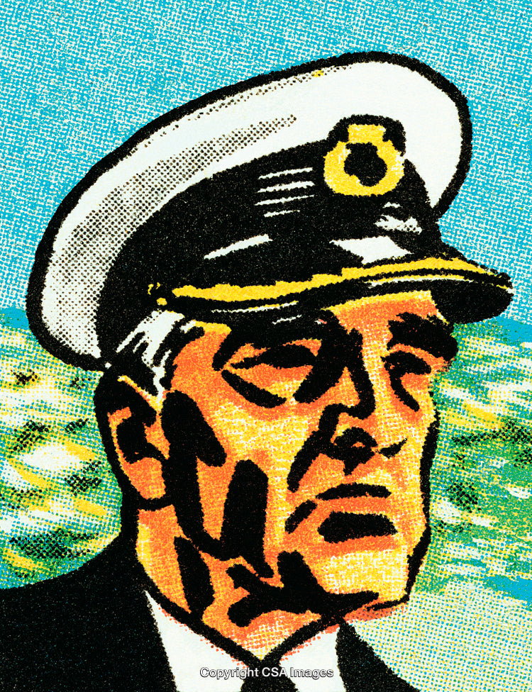 Retro Style Captain Illustration with Bright Nautical Background