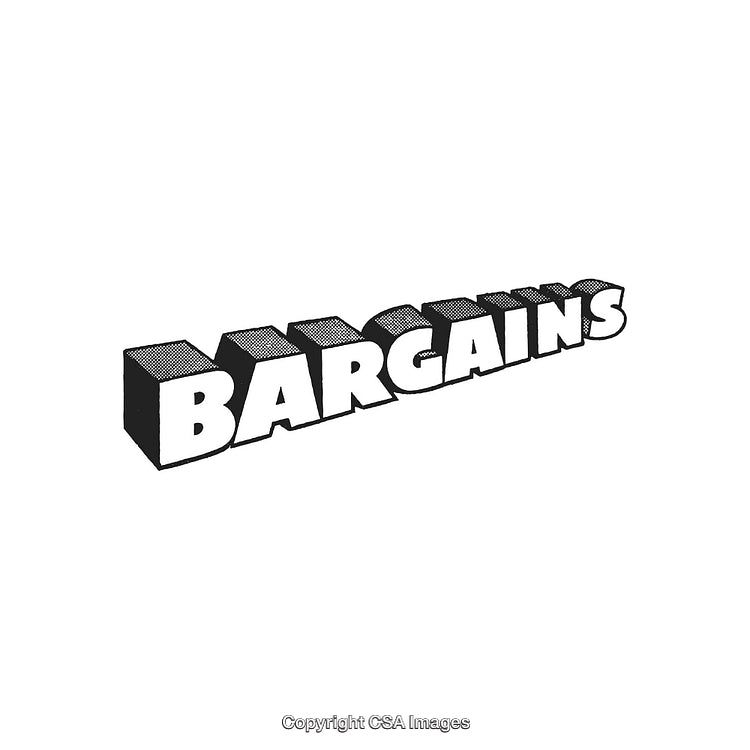 Bold Black And White Text of Bargains With Comic Style Appearance