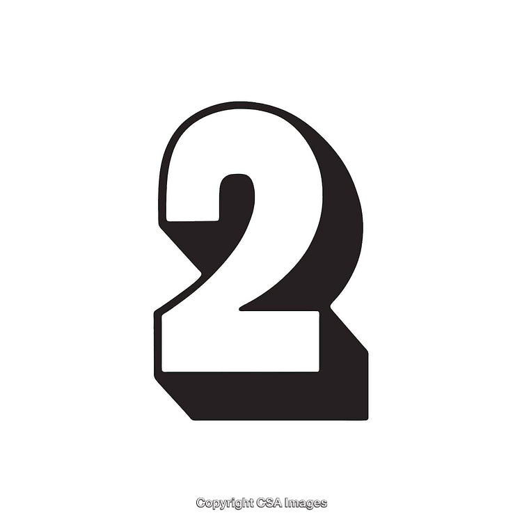 Black And White 3D Number Two with Shadow Design