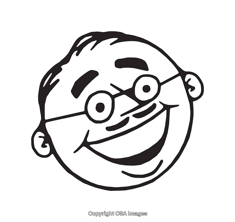 Smiling Cartoon Face Line Art Drawing with Glasses and Happy Expression