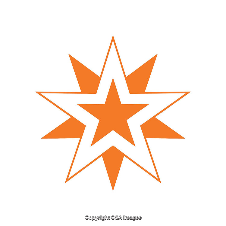 Orange Starburst Design With Geometric Shapes on White Background
