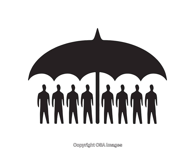 People Under Umbrella Representing Protection and Security Concept in Monochrome