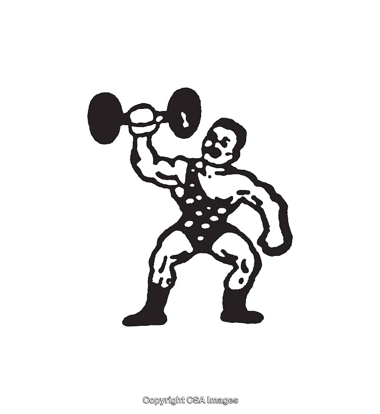 Vintage Weightlifting Illustration of Strongman in Black and White Line Art