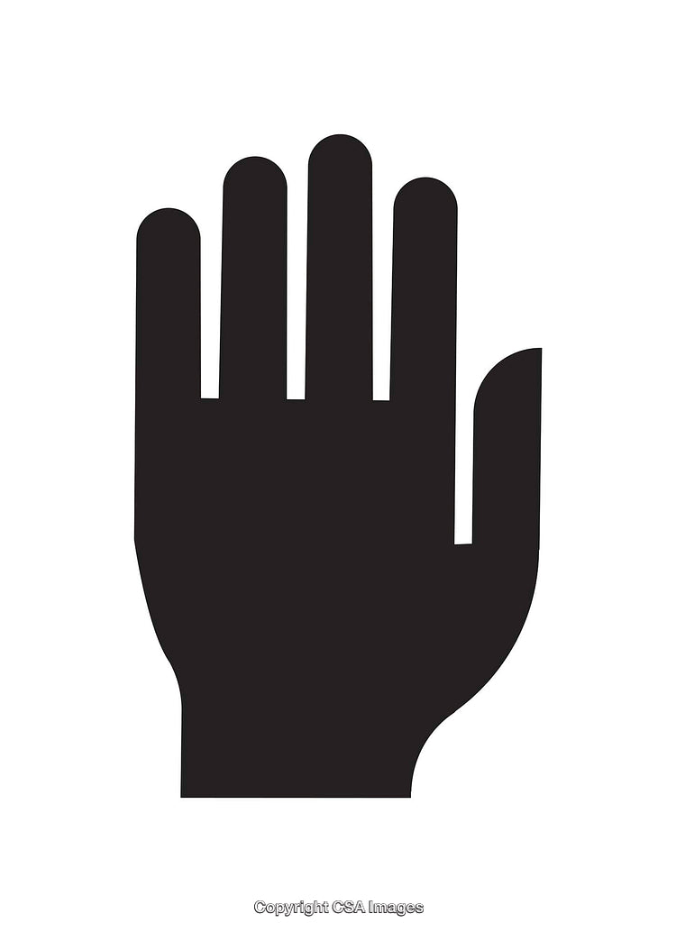 Black and White Hand Icon Representing Stop, Help, or Attention