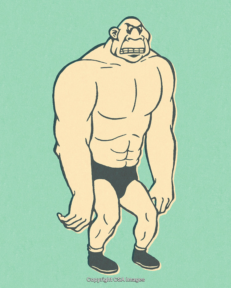 Cartoon Illustration of a Muscular Gorilla on a Retro Pastel Background