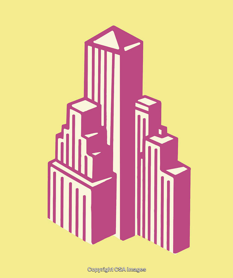 Modern Architectural Abstract in Pink and Yellow Line Art Illustration