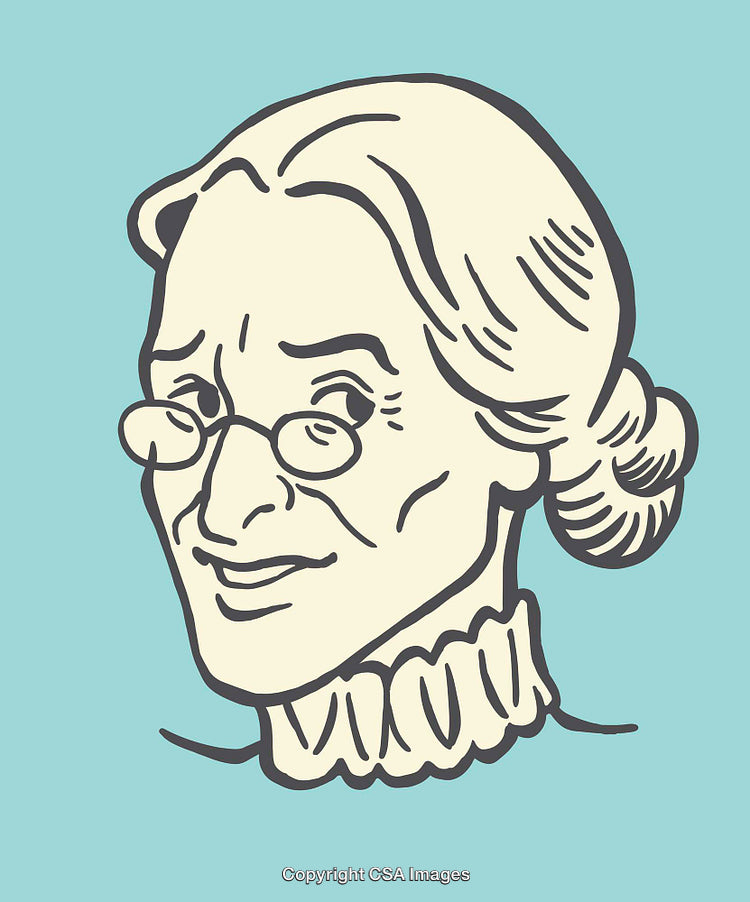 Elegant Vintage Line Art of an Elderly Woman With Glasses