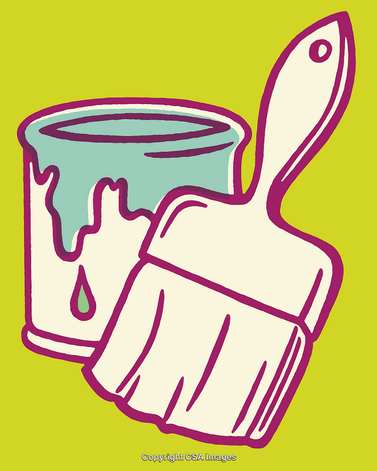 Colorful Line Art Illustration of a Paint Can and Brush