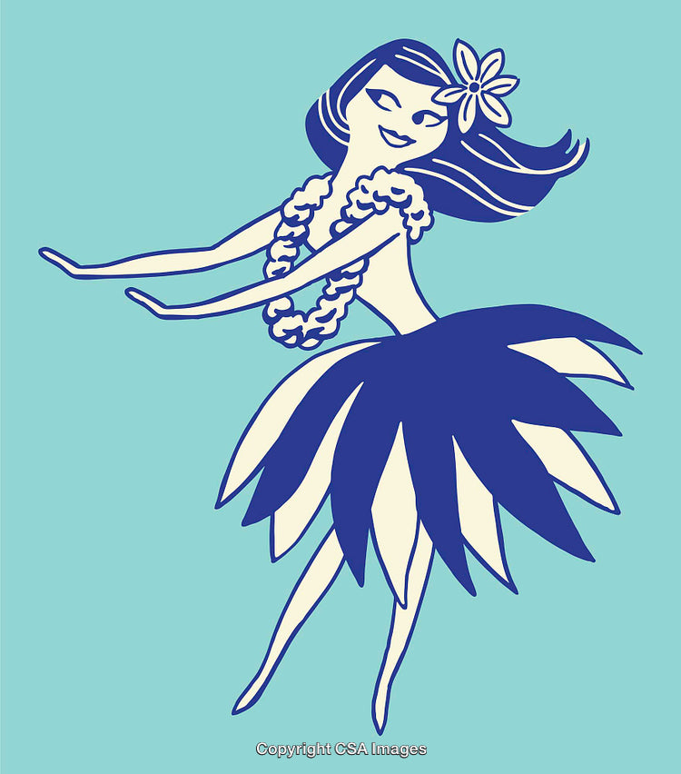 Colorful Line Art Illustration of a Hula Dancer with Tropical Theme