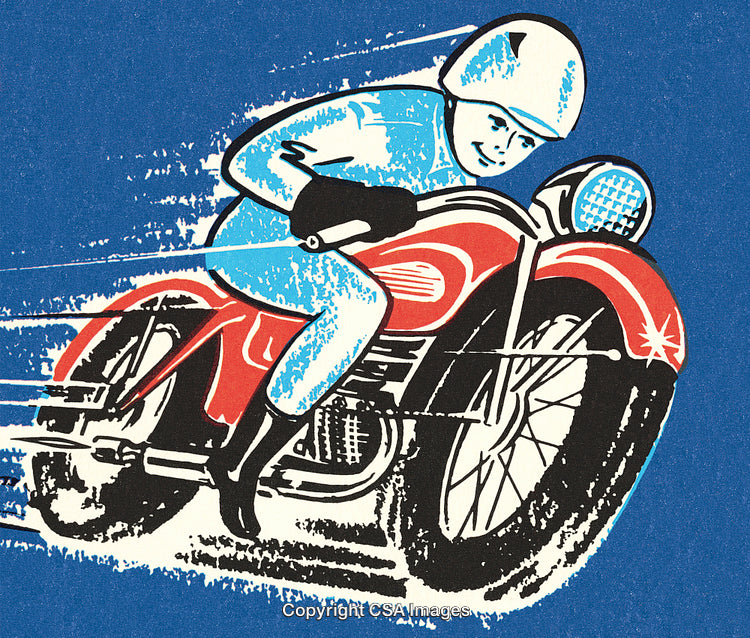 Dynamic Retro Illustration of Racer Speeding on a Classic Motorcycle