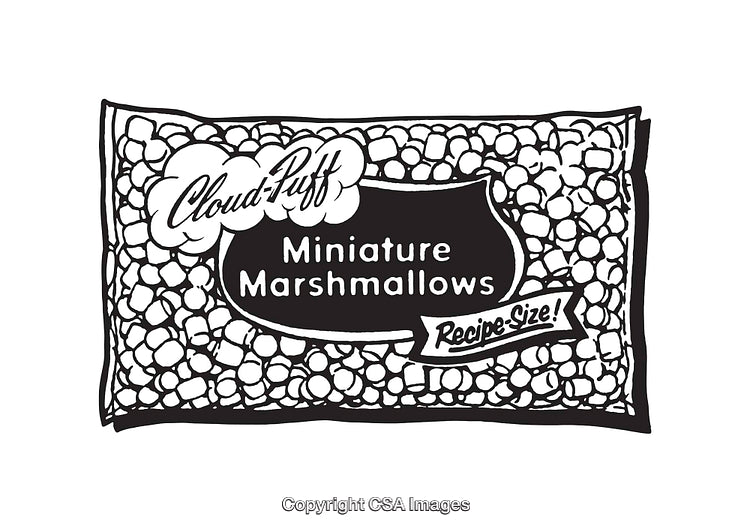 Black and White Line Art of Packaged Miniature Marshmallows