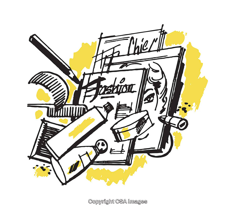 Illustrated Fashion Items with Chic Beauty Products and Accessories