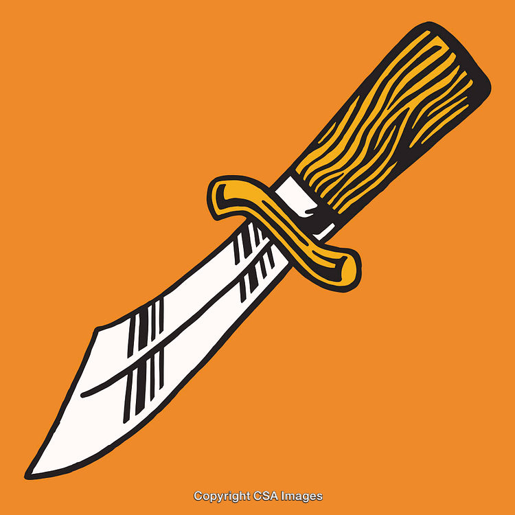 Colorful Illustration of a Knife with Ornate Wooden Handle and Blade