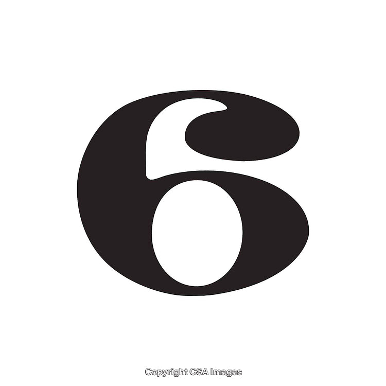 Bold Representation of the Number Six in Black Typeface on White Background