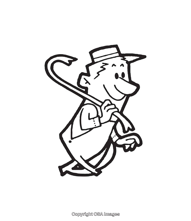 Classic Black and White Drawing of a Stylish Gentleman in Motion