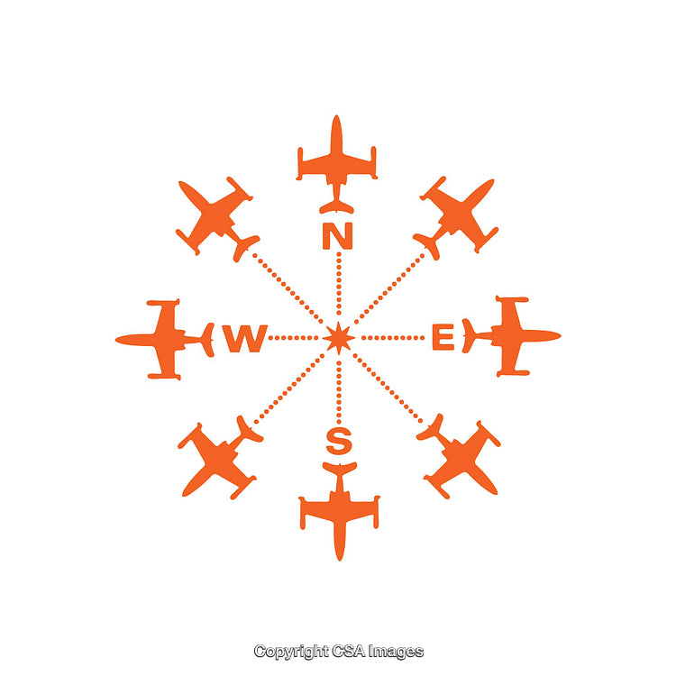 Vector Compass Design Featuring Airplane Silhouettes Indicating Cardinal Directions