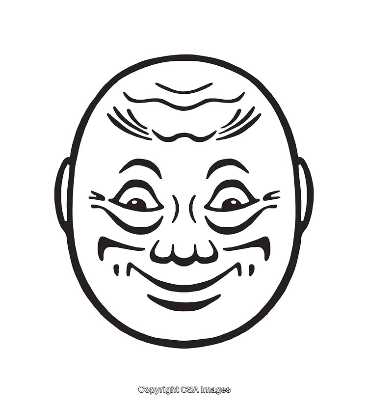Smiling Face Line Art Illustration with Wrinkles in Black and White