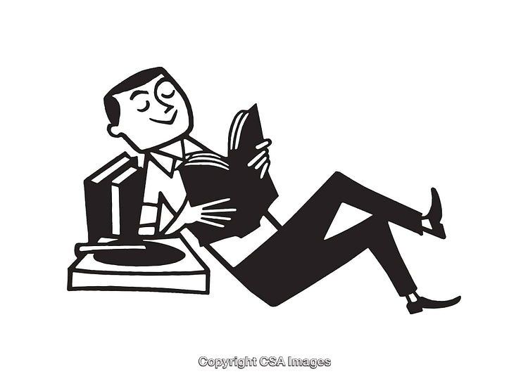 Cartoon Illustration of a Relaxed Man Reading a Book