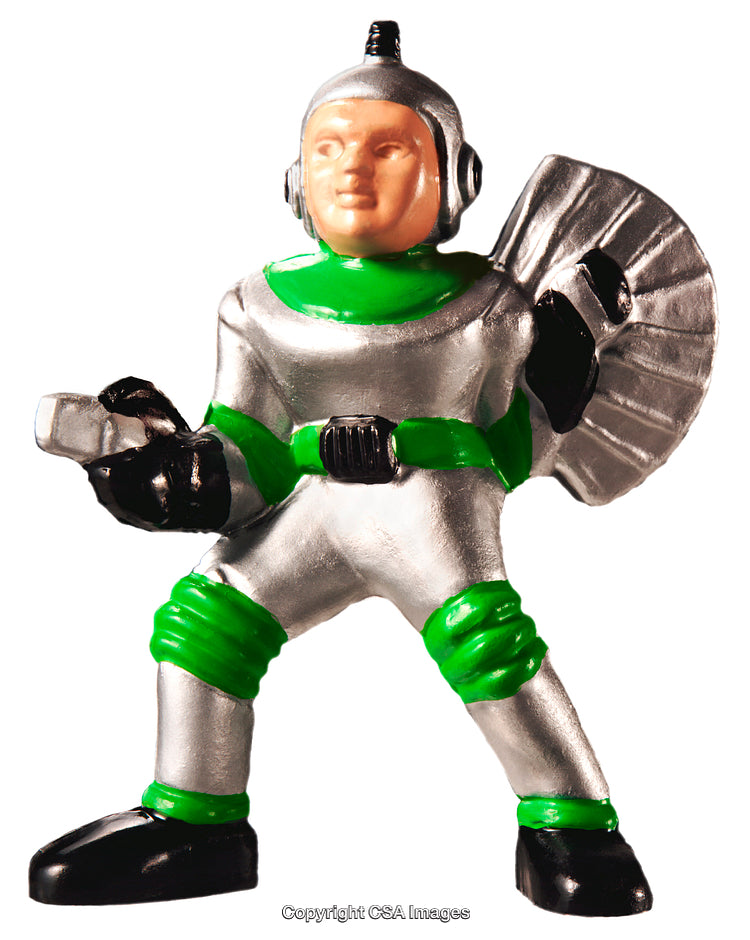 Plastic Toy Figure of a Retro Space Astronaut with Silver and Green Suit