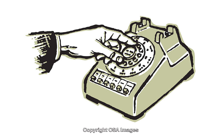 Illustration of Vintage Rotary Dial Telephone Hand Interaction