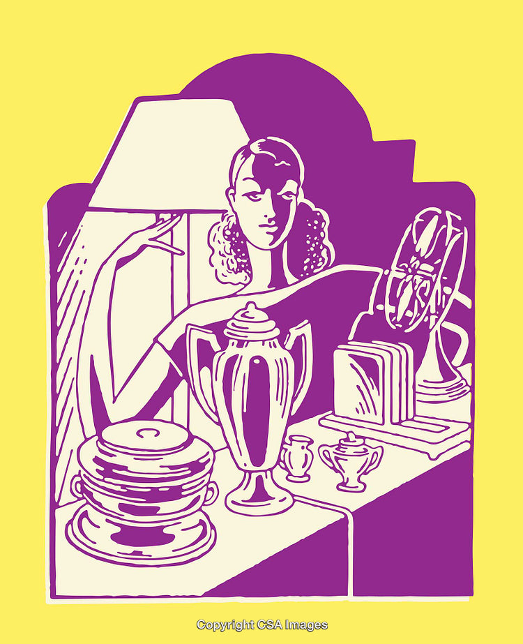 Stylized Purple Line Art of Objects on a Table
