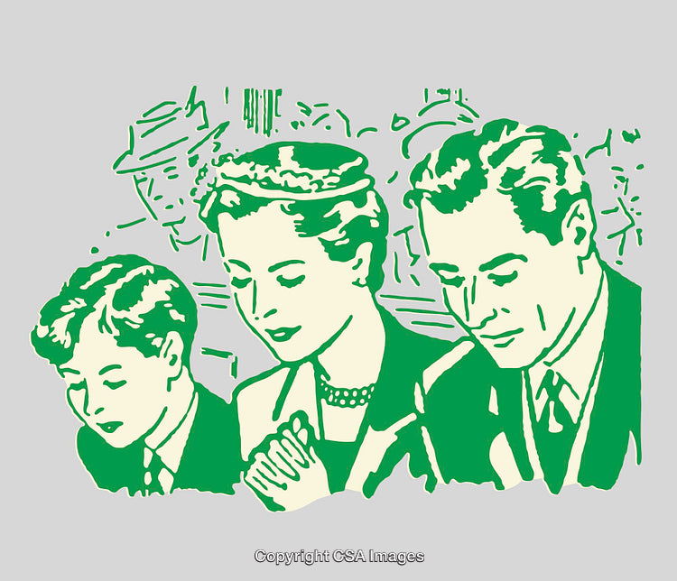 Vintage Line Art of a Family in Thoughtful Reflection