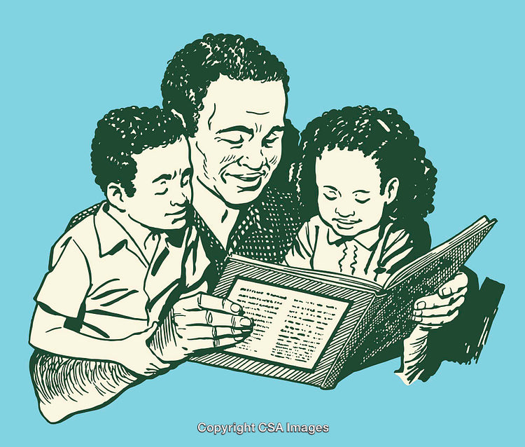 Father Reading a Book to His Two Children Together